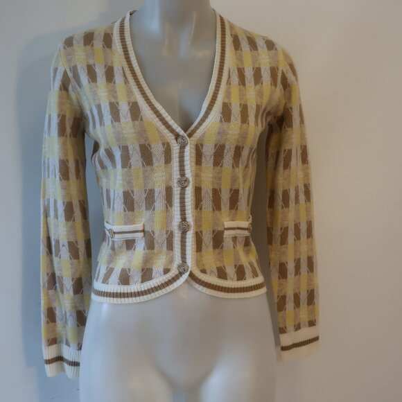 NWT Womens Heartloom Ivory Yellow Light Brown V-Neck Lilah Cardigan Sweater XS - Picture 2 of 10